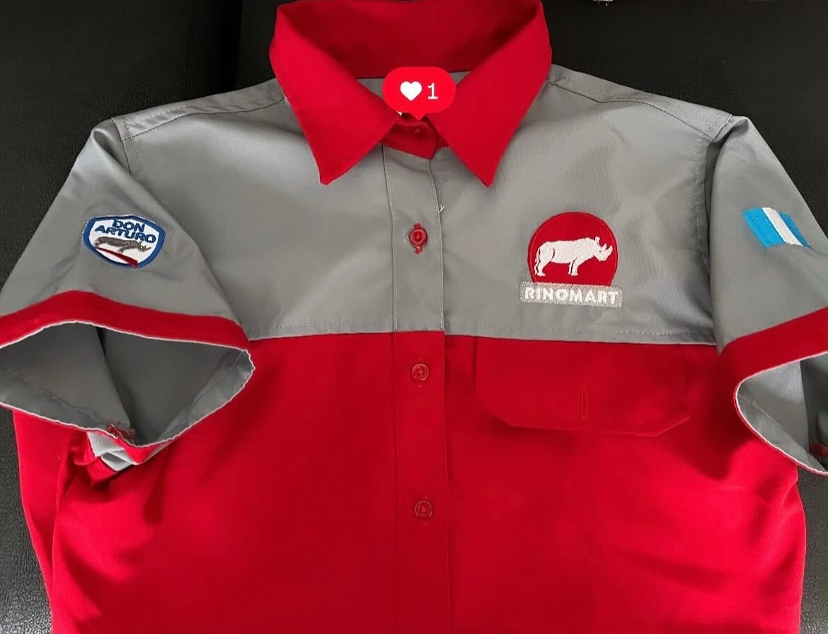 Camisa industrial roja y gris bordada